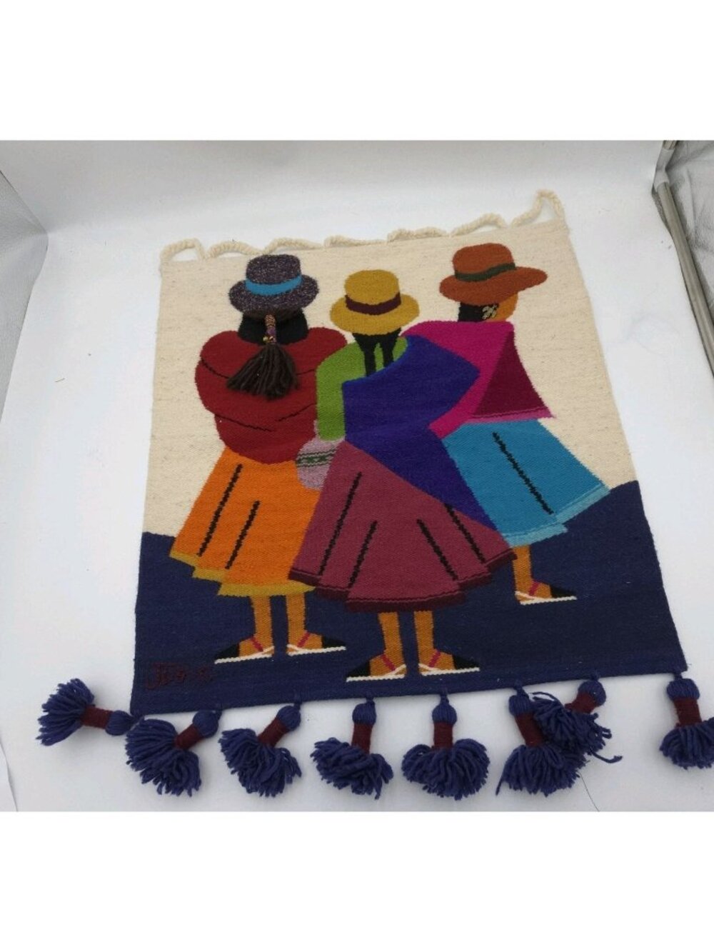 Jose Cotacachi Handmade Peruvian Wool Wall Hanging Tapestry 20" x 24" Folk Art